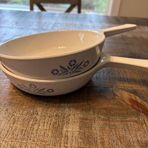 SET TWO Corning Ware Sauce Pan Skillet Blue Cornflower 6 1/2 inch P-83-B Vintage